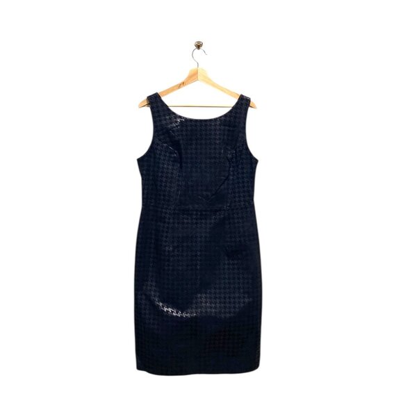 Cache Vintage Houndstooth Print Genuine Leather Sheath Dress Black Size 12 NWT - Picture 2 of 11